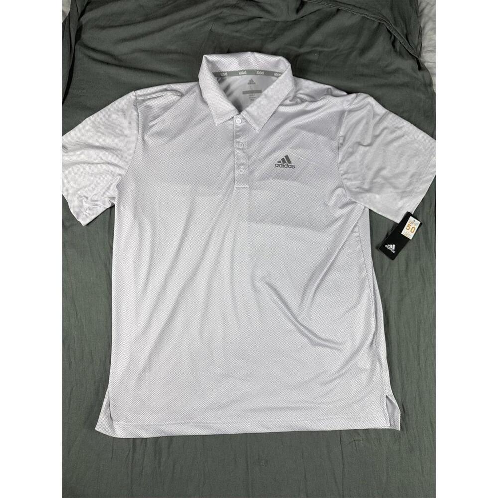 Adidas Polo Shirt Men's Large L White Polka Dot Golf Performance Stretch NWT
